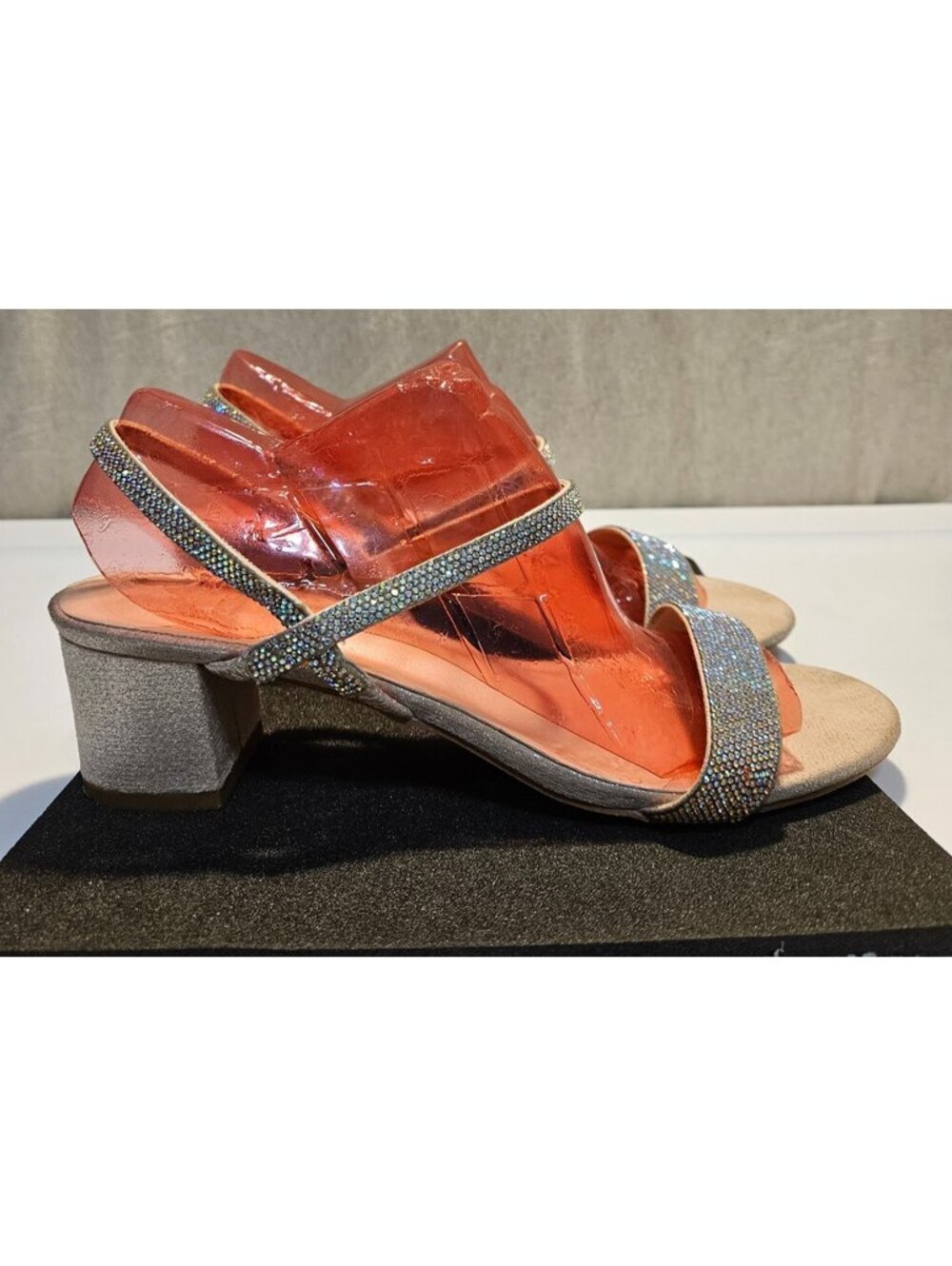 David's Bridal Rhinestone Strappy Sandals 10 Frosted Cream